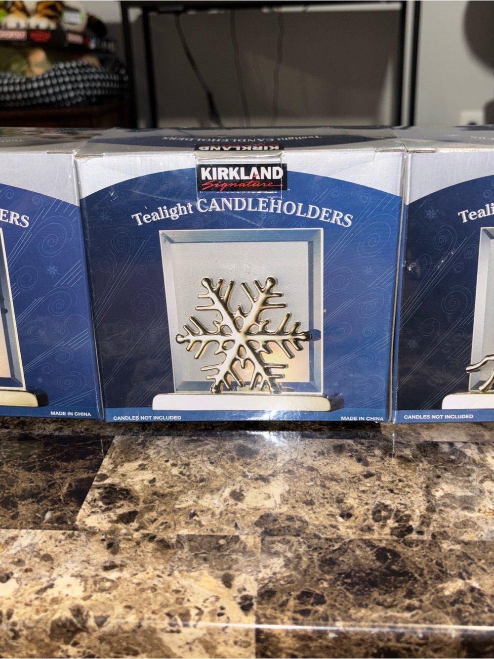 Kirkland Signature Blue and Gold Snowflake Tealight Candleholder